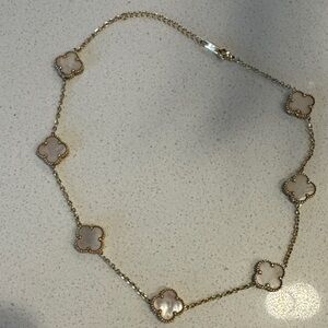 Delicate Gold-Tone Clover Station Necklace with White Mother-of-Pearl